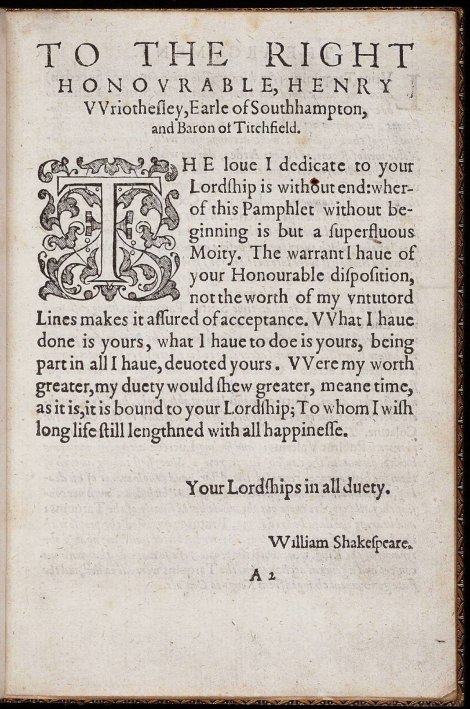 "Lucrece" dedication to Southampton - 1594