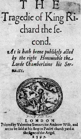 Richard II quarto 1597 no Shakespeare name
