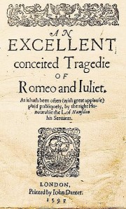 "Romeo and Juliet" First Quarto - 1597 (No Author's Name)