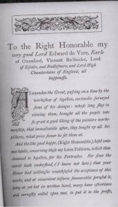 CLICK ON IMAGE FOR A READABLE VIEW Thomas Watson Dedicates "Hekatompathia" to Oxford in 1582, saying the earl had "perused" it in manuscript