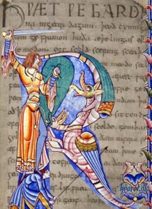 Beowulf Image  Superimposed Over Original Manuscript Text