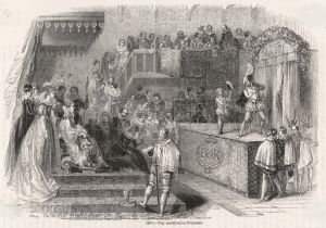 Queen Elizabeth attends a play at the royal court